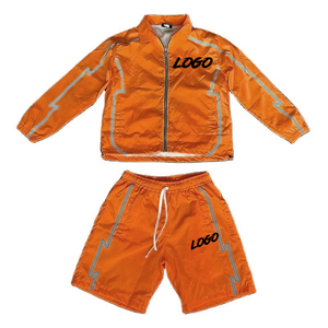 Ensemble court unisexe deux pièces, survêtements personnalisés pour hommes, veste coupe-vent réfléchissante, ensembles de survêtements en nylon, streetwear imprimé, hiver - Product Image 3