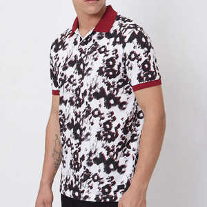 Polo homme monochrome à imprimé floral et bordure bordeaux 2026 – Coupe ajustée décontractée à manches courtes – Vêtement d'été haut de gamme - Product Image 1