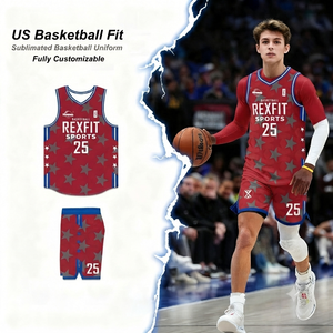 Ensemble d'uniformes de basketball personnalisés sublimés, design étoile USA, respirant, séchage rapide, maillot et short d'équipe, kit de vêtements de sport OEM ODM - Product Image 1