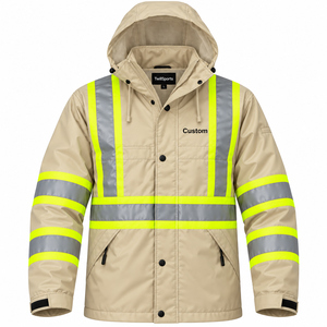 High Visibility Reflective Safety <b>Jacket</b> Long Sleeve Workwear <b>Jacket</b> For Road Construction <b>Workers</b> Pockets - Product Image 1
