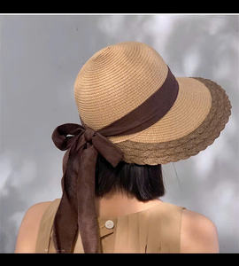 Chapeau de paille souple tendance Vietnam 2025 pour femme, élégant avec nœud, motif uni, toutes saisons, voyage, cyclisme, décontracté - Product Image 4