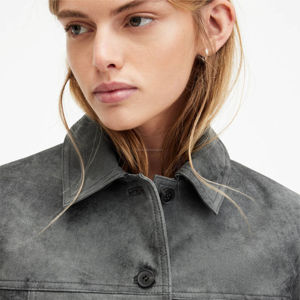 Chaqueta de Cuero de Oveja Genuina para Motocicleta al por Mayor, Chaqueta de Cuero Corta Estilo Bomber para Mujer, Moda Primavera - Product Image 5