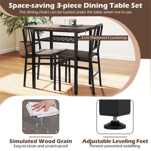 Rustic Brown & Black 3-Piece Dining <b>Table</b> Set <b>Space</b>-<b>Saving</b> Tuck-Under Chair Design for Small Dining Rooms - Product Image 6