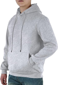 Sweat-shirt à capuche pour homme, gris uni, en coton French Terry, décontracté, manches longues, pour l'automne, coupe classique, avec poche - Product Image 2
