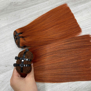 Venta al por mayor de cabello virgen vietnamita 100% natural, teñido, liso, en paquetes, súper doblemente tramado, con puntas gruesas, sedoso, cabello humano para tejer. - Product Image 1