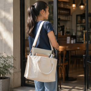 Premium Canvas Tote <b>Bag</b> |Adjustable Shoulder Strap Ladies Handbag with Zipper Closure & Cotton Lining Custom Canvas Shoulder <b>Bag</b> - Product Image 4