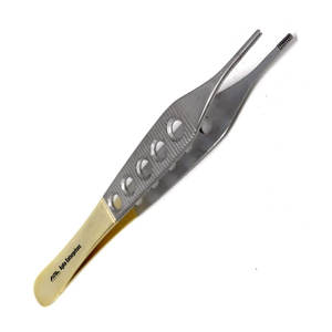 Pinzas Adson para Tejidos Marrones de Acero Inoxidable con Mango Dorado Recto, Instrumento Quirúrgico de Calidad Premium, 6 Pulgadas - Product Image 4