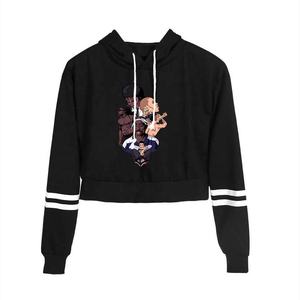 Automne femmes 100% coton personnalisé imprimé brodé Logo avant Badge haute qualité hiver Streetwear à capuche haut court à capuche - Product Image 5