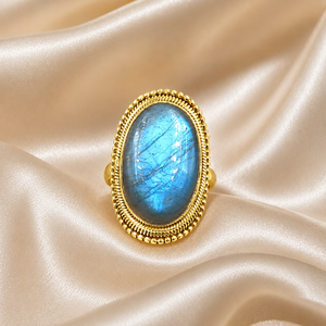 Natural Oval Labradorite Statement <b>Cocktail</b> <b>Ring</b> 925 Sterling Silver Handmade Boho Artisan Rose <b>Gold</b> & Yellow <b>Gold</b> Plated - Product Image 4