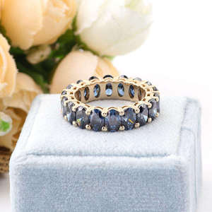 Silver Full Eternity <b>Ring</b> Blue Oval Cut Diamond 18k Hip Hop Wedding Band Elegant Anniversary Jewelry Gift Fashion <b>Ring</b> - Product Image 3