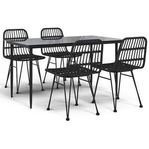 Ensemble de salle à manger de jardin en rotin synthétique noir et acier avec mobilier de patio en verre trempé - Product Image 2