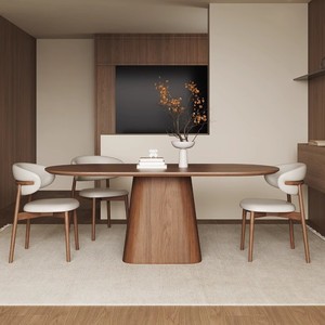 Solid Wood Modern Minimalist Dining <b>Table</b> Pedestal Base 6 Fabric Embrace Chairs Eco-Friendly Durable for Family Dinner Hotel - Product Image 2