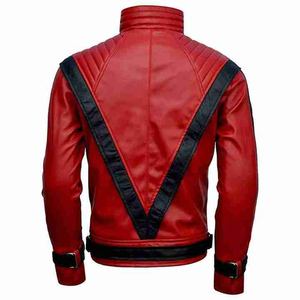 Men's Red PU Leather <b>Jacket</b> <b>Slim</b> <b>Fit</b> Stand Collar Moto Biker Style Autumn Wear Button Closure Regular Sleeve - Product Image 3