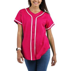 เสื้อเบสบอลสีน้ำเงินสำหรับผู้หญิง คอวี แขนสั้น ผ้าโพลีเอสเตอร์ซับเหงื่อ ชุดกีฬา ทรงปกติ ติดกระดุมด้านหน้า - Product Image 2