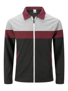 <b>Men's</b> Color Blocking Bomber <b>Racer</b> <b>Jacket</b> Turn-down Collar Zipper Closure Casual Winter Wear 100% Cotton Blend Regular Fit Front - Product Image 2