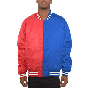 Chaqueta Varsity de Alta Calidad para Hombre en Rojo y Azul con Cierre de Botones, Corte Regular, Cuello Alto, Estilo Casual, Ropa de Invierno - Product Image 1