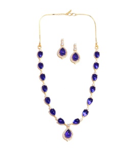 Gold Plated Blue <b>Crystal</b> Necklace and Earring <b>Set</b> Women's Romantic Jewelry Wedding Drop Shape Rhinestone Pendant Jewelry <b>Sets</b> - Product Image 4