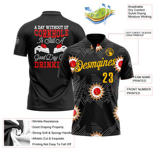 Camiseta Deportiva de Poliéster para Hombre, de Secado Rápido y Transpirable, con Diseño 3D Único en Negro, Dorado y Rojo, con Bolsillo y Logotipo Personalizado con el Nombre del Equipo - Product Image 2