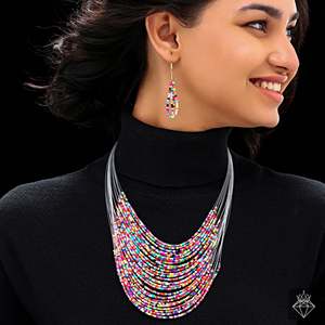 PRAO Collier superposé de perles de rocaille multicolores avec boucles d'oreilles bijoux de mode anti-ternissement - Product Image 4
