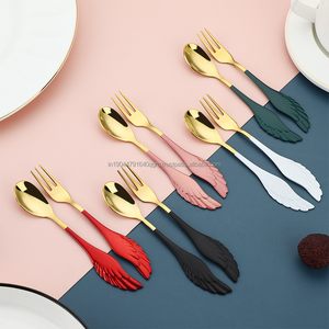 Juego de vajilla de metal inoxidable personalizado al por mayor, cuchara con forma de ala, tenedor con cuchara colorida para café y té para fiestas de bodas - Product Image 6