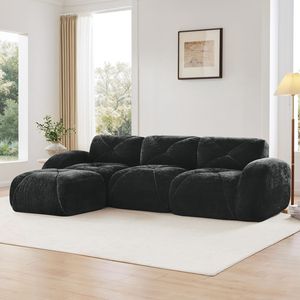 Divano a L con Design Trapuntato, Senza Struttura, in Morbido Velluto, Spugna ad Alta Densità 32D, Base Ergonomica, Nessun Montaggio Richiesto, per Soggiorno - Product Image 2
