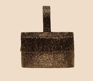 Gold Beaded <b>Top</b> Handle Handbag <b>Fringe</b> Design Women Fashion Carry Bag Structured Tote Style Evening Party Purse Accessory - Product Image 1