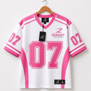 ขายส่งโดยตรงจาก ZIAKOT INDUSTRY เสื้อฟุตบอลตาข่ายสีชมพูขาวแบบกำหนดเองของแท้ - Product Image 1