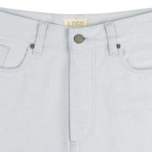 Premium Light Wash Denim <b>Shorts</b> <b>Men</b> Luxury Vintage OEM Custom Streetwear Summer Fashion Bottoms Distressed Finish Leather <b>Patch</b> - Product Image 4