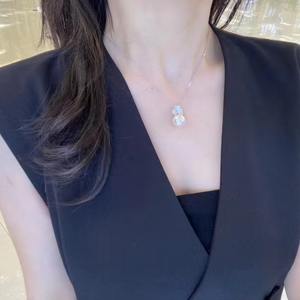 Collar Keshi de 9 mm con Luz Blanca Fría, Cadena de Plata Pura con Cierre, Textura Personalizada de Moda, Perla Keshi de Plata Pura - Product Image 4