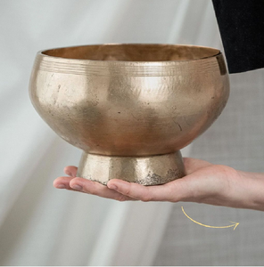 Pedestal brass Tibetan singing bowl set with antique finish, available at wholesale prices. - Product Image 1