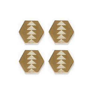 Luxury Brass Hexagon <b>Coasters</b> Set Of 4 Geometric Metal Drink <b>Coaster</b> Tree Pattern Cup Mat Modern <b>Gold</b> Tableware Decor For Hotel - Product Image 1