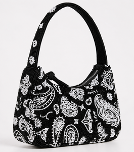 Sac à bandoulière noir et blanc brodé de perles pour femme, sac à main ethnique en perles de rocaille, pochette de soirée, cadeau, sac de soirée tendance, sac bandoulière - Product Image 1