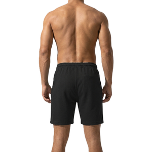 Shorts pour homme en piqué 100% coton noir avec cordon de serrage à la taille, décontractés, respirants, longueur bermuda, couleur unie, tissu tricoté - Product Image 4