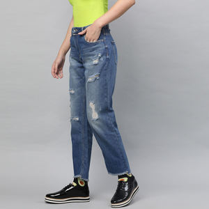 Wholesale Low Price Custom Logo Best Quality High <b>Waist</b> Ripped Wide Leg <b>Jeans</b> Women Vintage Distressed Denim Pants - Product Image 1