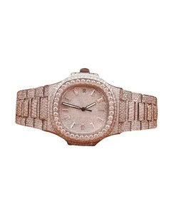 Reloj Cronógrafo de Lujo con Diamantes de Imitación para Hombre, Movimiento VVS, Diamante Moissanite, Personalizado, Redondo, Oro Blanco - Product Image 1