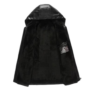 Chaqueta de Cuero Sintético con Capucha para Hombre, Forro de Piel Sintética, Cierre de Cremallera, Resistente al Viento, Abrigo Casual de Invierno - Product Image 3