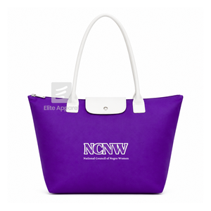 Bolsa de mano personalizada del Consejo NCNW, morada y blanca, con logotipo bordado, de uso diario, gran capacidad, de cuero, para mujer - Product Image 1