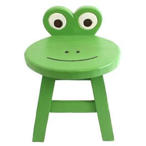 Tabouret en bois pour enfants Grenouille verte, siège pour tout-petits motif dessin animé, table ronde avec visage souriant, petite chaise pour la maison, la salle de jeux, la salle de bain - Product Image 1