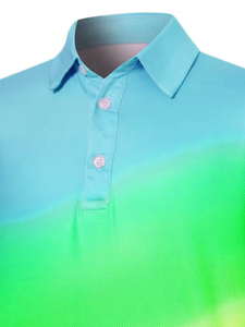 Gradient Color Short Sleeve <b>Classic</b> Style Men's Wear Polo Shirt Breathable Knitted Regular Fit Casual Style Digital Printing - Product Image 2