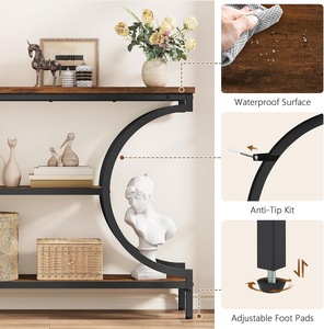 Console industrielle en acier avec base à pieds fins et plateau spacieux pour entrée, couloir, appartement, décoration intérieure moderne - Product Image 6