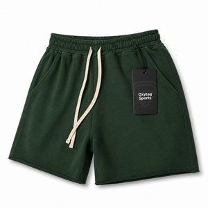 Pantalones Cortos de Felpa de Algodón Grueso Personalizados para Hombre, Verano, Casual, Gimnasio, Entrenamiento, Venta al por Mayor, Lisos, Verde Bosque, con Cordón Ajustable - Product Image 4