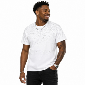 T-shirt de luxe HMR Brotherhood pour homme avec strass, blanc, décontracté, streetwear, manches courtes, en coton, imprimé, vente en gros OEM - Product Image 1