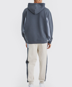 Ensemble de survêtement à capuche pour homme, color block, coupe droite, décontracté, automne, 100 % coton, impression par transfert thermique, logo avant - Product Image 3