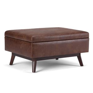 Owen Distressed Saddle Brown Coffee Table <b>Storage</b> Ottoman <b>Stools</b> & Ottomans - Product Image 1