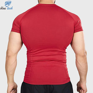 Camiseta Deportiva de Compresión Roja para Hombre, Manga Corta, Secado Rápido, Ropa Deportiva, Cuello Redondo, Tejido de Punto, Servicios OEM - Product Image 4