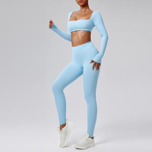 Conjunto de Yoga sin Costuras de Cintura Media para Mujer, 2 Piezas, con Sujetador Deportivo y Leggings, Tejido Transpirable de Secado Rápido - Product Image 5