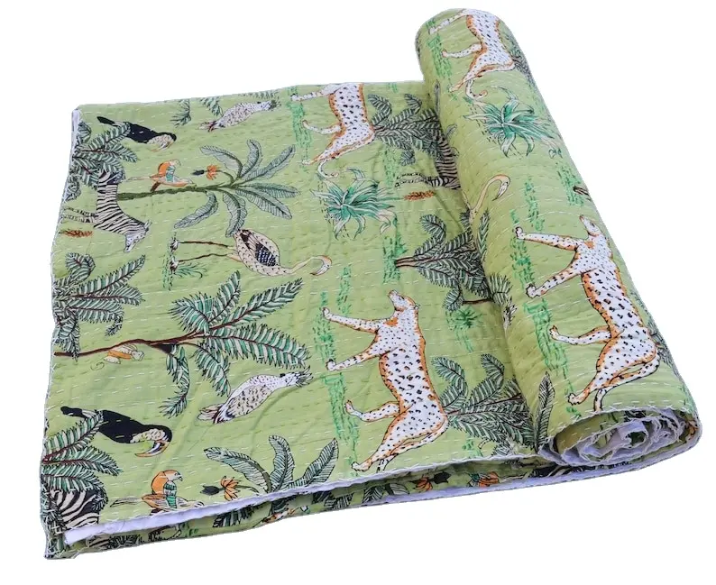 Selimut motif hutan selimut Kantha selimut Quilt katun tradisional buatan tangan Kantha selimut seprai lempar
