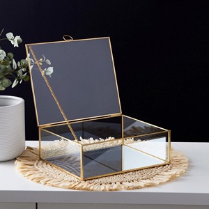 Luxury Gold Metal Frame Clear Glass Jewelry <b>Trinket</b> Storage <b>Box</b> Decorative Hinged Lid Keepsake Organizer for Vanity Home Decor - Product Image 1