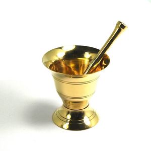 Traditional Kitchen Brass Mortar <b>And</b> Pestle <b>Set</b> For Grinding Dry <b>Spices</b> <b>Herbs</b> Seeds Strong Durable Design - Product Image 4