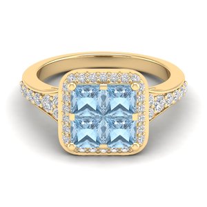 Anillo de diamantes REYES, el más vendido, de oro sólido de 14 quilates con certificado IGI para mujer, corte princesa, con piedra preciosa de aguamarina de 1.56 quilates. - Product Image 6